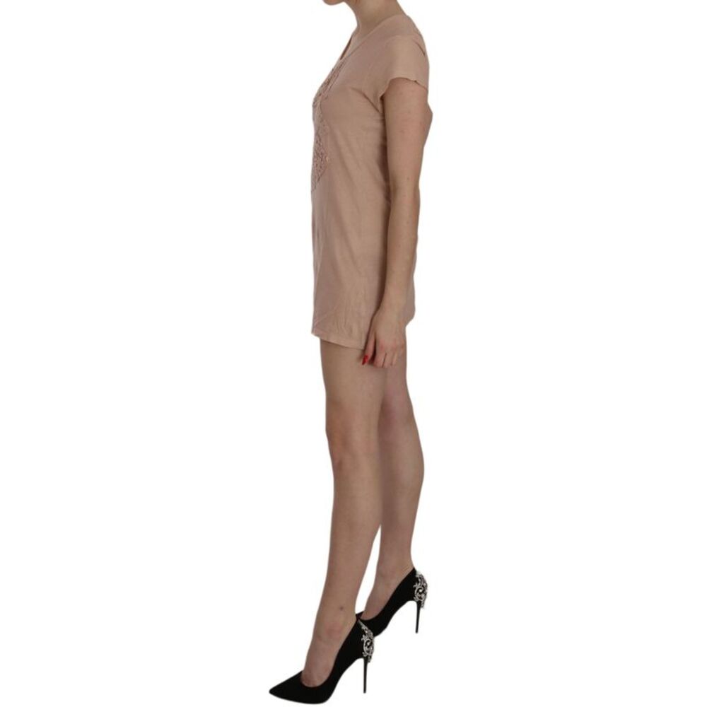 PINK MEMORIES Pink Lace Short Sleeve Shift Mini Women's Dress